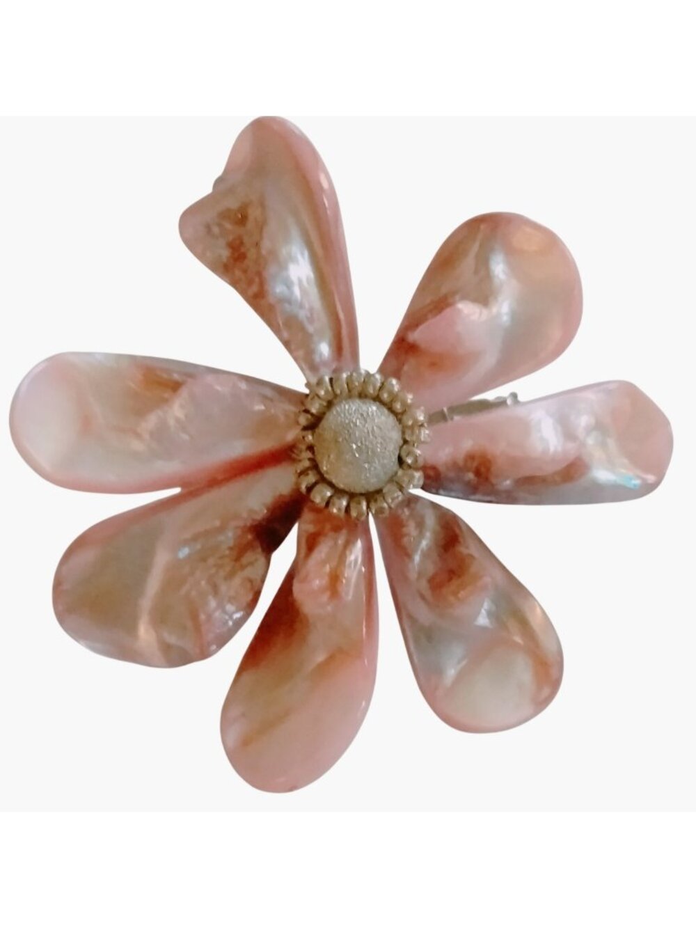 Pink Mother Of Pearl Flower Brooch Pin Vintage 1960 Coastal Grandma Beachy Retro
